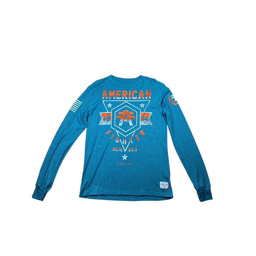 American Fighter Mens 2XL Teal Blue Heather Long Sleeve Thermal Graphic Shirt